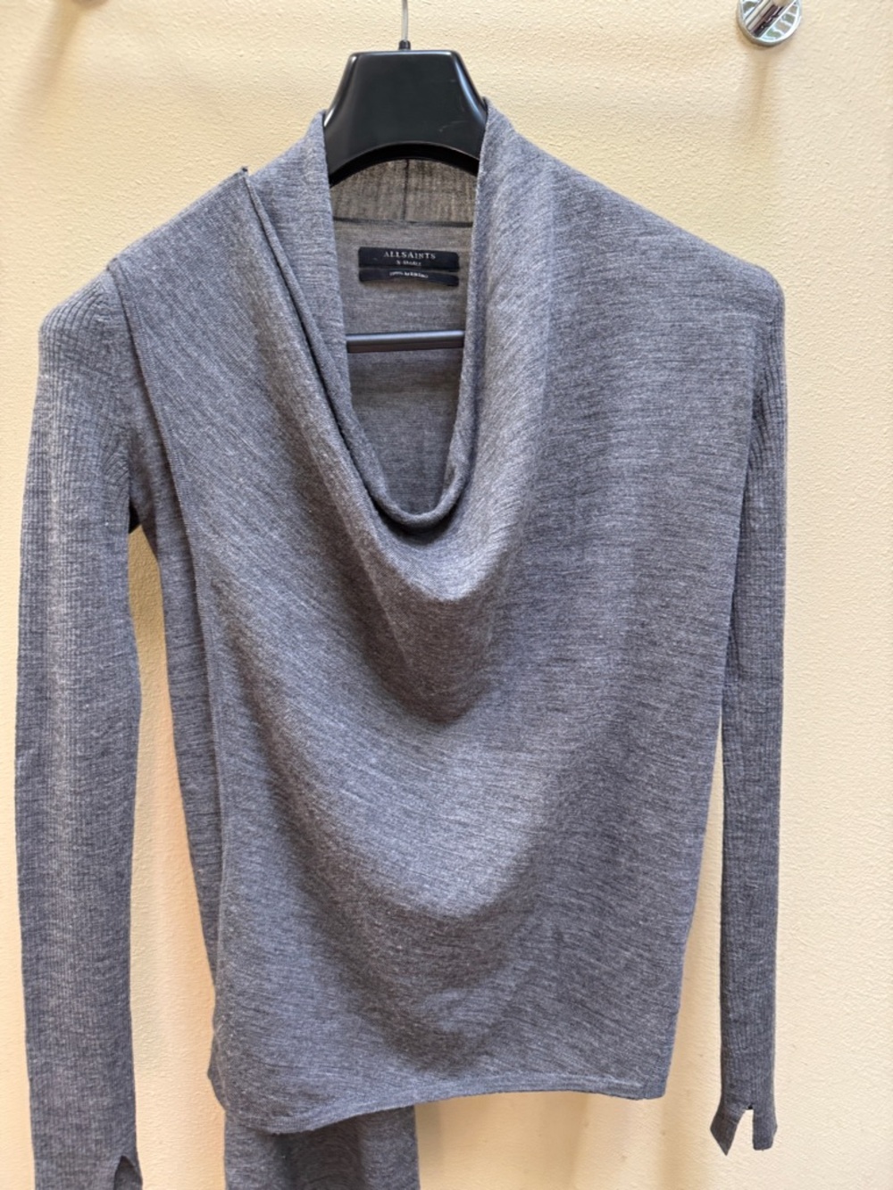 All Saints Gray Cowl Neck Long Sleeve Sweater